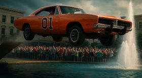 Thrilling Leap: Stunt Driver Launches 'Dukes of Hazzard' General Lee Over Kentucky Fountain