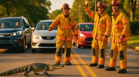 Fire Crew Holds Traffic for Wandering Gator Causing Stir in South Carolina