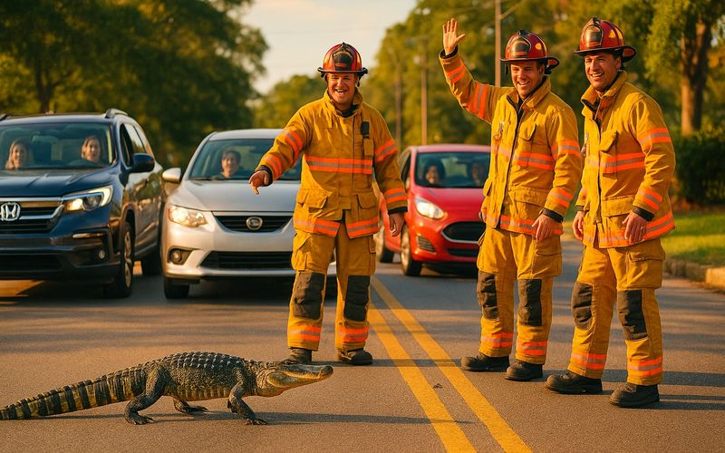 Fire Crew Holds Traffic for Wandering Gator Causing Stir in South Carolina