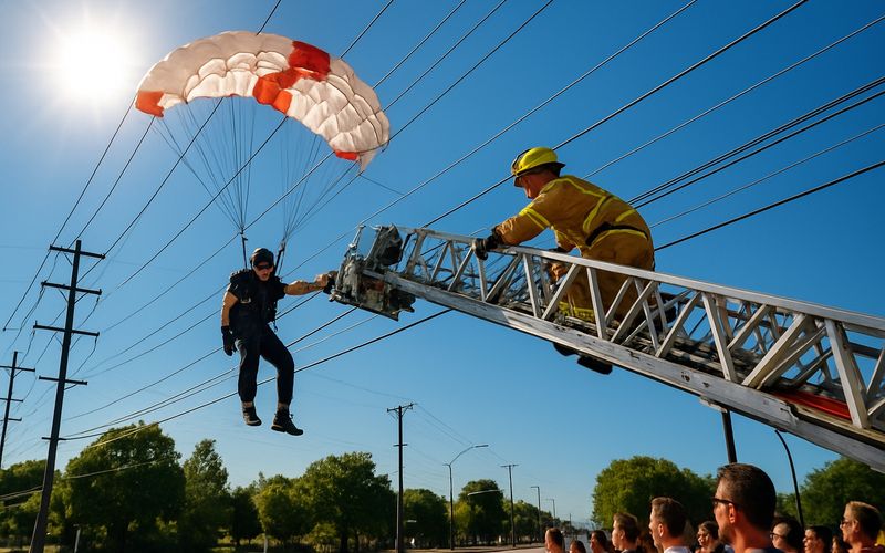 Skydiver Rescued After Dangerous Entanglement in Power Lines
